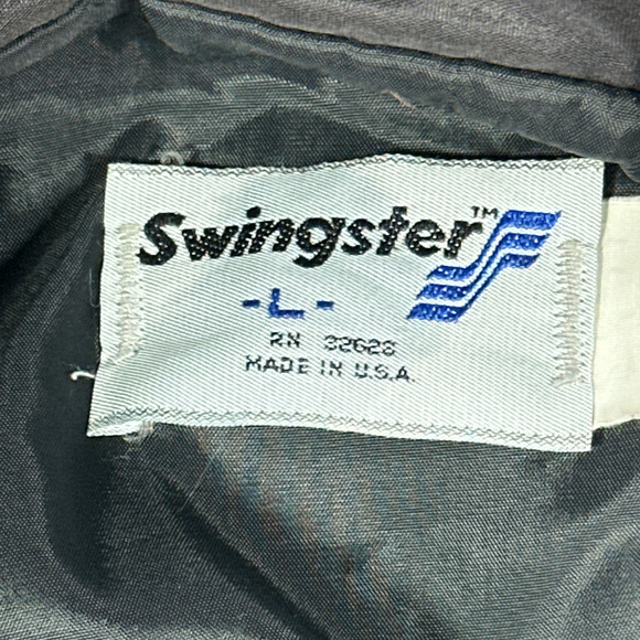 Vintage Swingster Jacket Adult LARGE Black Satin Squadron Spell Out Satin 80s - Picture 4 of 8